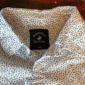 Beverly Hills Polo Club White and Blue Patterned Shirt